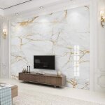 Papier peint moderne en marbre blanc avec lignes dor�es pour salon canap� chambre � coucher d�coration ...