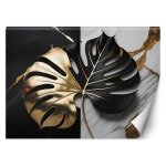 Papier peint monstera or et noir sur fond blanc et noir impression d�corative 400x280 cm