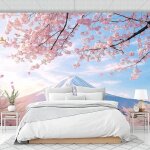Papier peint mont fuji fleurs de cerisier panoramique 3d paysage muraleposter tableaux photo muraux utilis� ...