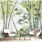 Papier peint panoramique 300�210cm peinture � lencre3d motif for�t bambous plantes mural poster geant ...