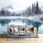 Papier peint panoramique 300 x 210 cm moderne for�t lac hiver neige montagne papier peint 3d chambre ...