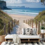 Papier peint panoramique 350x250cm plage chemin tissu de soie 3d effet dcoration nature paysage tableaux ...