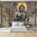 Papier peint panoramique 3d effet tapisserie statue bouddha lotus poster photo dcoration murale pour ...