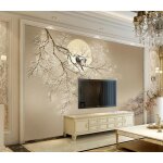 Papier peint panoramique 3d fleurs oiseaux brun photo fond d�cran d�coration � la maison 350x250cm