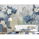 Papier peint panoramique 3d fleur de pivoine bleue papier peint intiss trompe l oeil dco mural tableaux ...