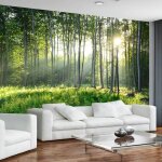 Papier peint panoramique 3d vert for�t nature paysage salon canap� chambre moderne peinture murale d�cor ...