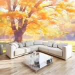 Papier peint panoramique 400x280 cm arbre jaune dautomne papier peint soie 3d effet d�coration murale ...