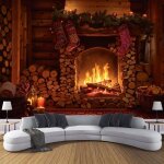 Papier peint panoramique 400x280cm revêtement classique flamme 3d motif cheminée bois noël mural poster ... Papier peint panoramique 400x280cm revêtement classique flamme 3d motif cheminée bois noël mural poster ...