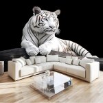 Papier peint panoramique animal tigre blanc 350x256 cm 3d tapisserie photo peinture murale papier peint ...