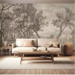 Papier peint panoramique papier peint arbre dessin� au crayon noir et blanc paysage r�tro 3d 410x280cm ...