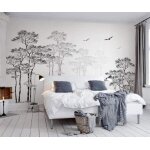 Papier peint panoramique arbre noir et blanc effet 3d sur mesure soie tropical motif salon poster geant ...
