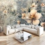 Papier peint panoramique art fleurs vintage 3d soie murale 396x280cm (lh) tapisserie poster geant mural ...