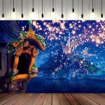 Papier peint panoramique ch�teau de conte de f�es 3d haute tour raiponce nuit �le photographie fond 350x245cm ...