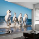 Papier peint panoramique cheval animal de plage 250x175cm poster mural bleu peinture murale pour salon ... Papier peint panoramique cheval animal de plage 250x175cm poster mural bleu peinture murale pour salon ...