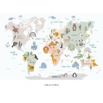 Papier peint panoramique enfants - lumal�a - carte du monde - largeur 260 cm x hauteur 168 cm