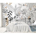 Papier peint panoramique feuilles florales noir et blanc papier peint 3d tapisserie salon chambre dcoration ...