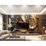 Papier peint panoramique feuilles florales en or noir poster geant mural pour salon chambre restaurant ...