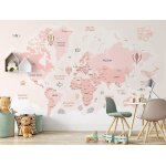 Papier peint panoramique fille rose de la carte du monde 3d poster mural pour salon chambre d�coration ...