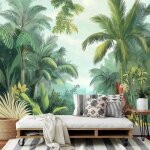 Papier peints panoramique for�t tropicale humide poster geant mural 3d r�tro papier peint pour salon ...