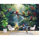 Papier peint panoramique jungle animal oiseau perroquet cascade 250x175 cm papier peint g�ant 3d chambre ...