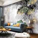 Papier peint panoramique moderne 3d for�t tropicale feuilles fresque salon chambre tv canap� fond mur ...