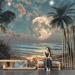 Papier peint panoramique mural 3d soie plage nuit scne lune noix de coco arbres mer grandes murales poster ... Papier peint panoramique mural 3d soie plage nuit scne lune noix de coco arbres mer grandes murales poster ...