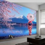 Papier peint panoramique mural salon paysage japonais femme fleurs de cerisier 400x280cm d�coration murale ...