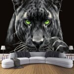 Papier peint panoramique nature 350x250cm - panth�re noire f�roce - tableaux muraux tapisserie photo ...