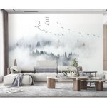 Papier peint panoramique oiseaux fort nuages papier peint 3d tapisserie decoration poster murale chambre ...