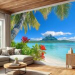 Papier peints panoramique palmiers récif corallien poster geant mural 3d thème Île plage paysage denfant ... Papier peints panoramique palmiers récif corallien poster geant mural 3d thème Île plage paysage denfant ...