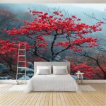 Papier peint panoramique paysage de prunier rouge papier peint tapisserie poster mural pour salon chambre ...