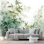 Papier peint panoramique peinture � lencre plantes bambou vert vert clair rev�tement mural geant murale ...