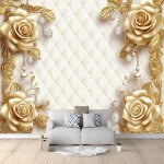 Papier peint panoramique perles de fleurs 3d peints intiss� tapisserie or murales poster 250x175 cm (l ...