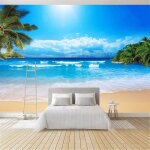 Papier peint panoramique plage vue mer 350x256cm papier peint intiss� mural poster geant mural 3d pour ...