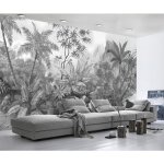 Papier peint panoramique plantes de jungle noir et blanc 400x280cm papier peint 3d tapisserie peinture ...