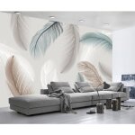 Papier peint panoramique plumes ray�es brunes bleues 310x250cm papier peint 3d tapisserie peinture murale ...