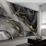 Papier peint panoramique rayures marbr�es dor�es mural or gris poster g�ant mural personnalis� 3d pour ...