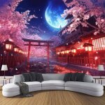Papier peint panoramique style japonais rue poster intiss� geant mural 3d 350� 256cm sakura pour chambre ...