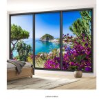 Papier peint panoramique trompe loeil baie vitr�e - lumal�a - vue mer - largeur 325 cm x hauteur 195 ...