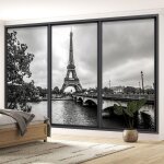 Papier peint panoramique trompe loeil baie vitr�e - lumal�a - paris tour eiffel - largeur 130 cm x hauteur ...