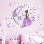 Papillons et f�es autocollants muraux pour chambre de filles avec nuages lune et fleurs d�co murale artistique ...