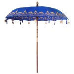 Parasol balinais en coton - vidaxl - bleu - 215x215x260 cm - bois massif et bambou - d�tails sculpt�s ...
