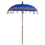 Parasol balinais - vidaxl - bleu - 185x185x260 cm - coton - bois massif - bambou - franges et clochettes ...