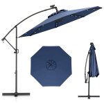 Parasol d�port� ?300 x 245cm - costway - avec 32 led - base crois�e - r�glage dinclinaison - manivelle ...