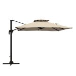 Parasol dport carr 3 x 3 m - outsunny - manivelle base croise - rotation  360 polyester 250 g / ...