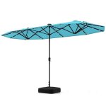 Parasol double de jardin xxl 400 x 200 x 240 cm - costway - 36 lumi�res led - base inclus - 12 baleines ...
