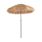 Parasol exotique droit acier imitation bois et paille monaco