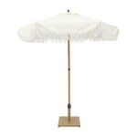 Parasol hossegor droit � franges 2m. beige et �cru. acier. m�t effet bois. upf 30 + . d 200 x h 225 cm ...