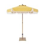 Parasol hossegor droit � franges 2m. ocre. acier. m�t effet bois. upf 30 + . d 200 x h 225 cm