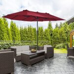 Parasol de jardin 455 x 270 cm parasol de march� parasol double parasol de terrasse avec manivelle rouge ...